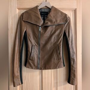 BCBGMaxAzria Genuine Leather Jacket with Sweater Insets
